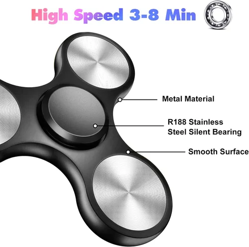 Vista 4 de Fidget Spinners, 3-8 minutos de giros de acero inoxidable con rodamiento de metal Fidget Spinner, EDC TDAH estrés ansiedad alivia juguetes