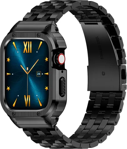 HASLFM Correa de acero inoxidable con funda compatible con Apple Watch Series 9, 8, 7 (1.614 pulgadas), 6 5 4 SE3/2/1 (1.575 pulgadas), Series 3, 2,