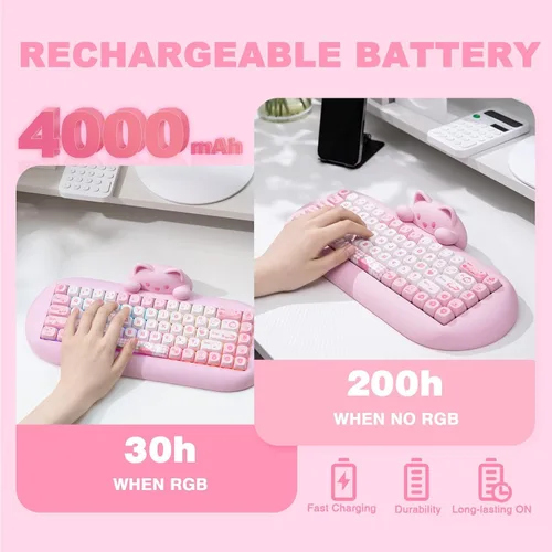 Vista 8 de YUNZII Teclado mecánico inalámbrico C68, 65% de diseño, intercambio en caliente, triple modo BT5.02.4 Gcon cable, retroiluminación RGB, NKRO, bonito