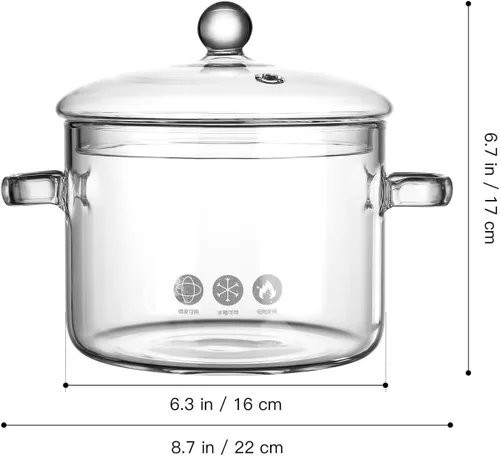 Vista 3 de Hemoton Olla de Vidrio Transparente con Tapa para Popurrí de Estufa, Ollas de Vidrio de Borosilicato de 1.9L/64 Fl Oz para Cocinar en la Estufa