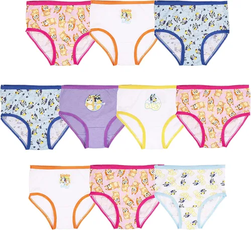 Bluey Girls' Tienda Exclusive 10-Pack of 100% Combed Cotton Panties with Bingo, Bandit and More, Sizes 23t, 4t, 4, 6 & 8