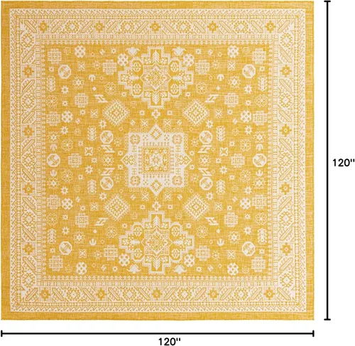 Vista 332 de Unique Loom Outdoor Aztec Collection Alfombra de área - Chalca (10 pies, redonda, azul/marfil)