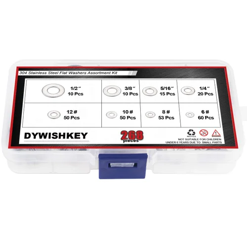 Vista 9 de DYWISHKEY Kit surtido de 268 arandelas planas de 8 tamaños, 1/2 3/8 5/16 1/4 12 # 10 # 8 6#, acero inoxidable 304