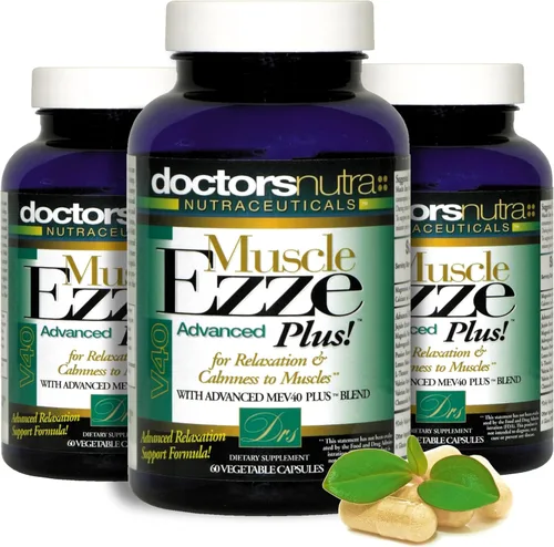 Pack de 3 Natural Relaxant Muscle Ezze Plus Advanced Day-Time Night-Time 24-7 cápsulas de máxima fuerza.