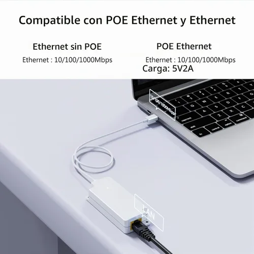 Vista 3 de Gigabit PoE to USB C Converter, USB-C to Ethernet Adapter with 10W Charging