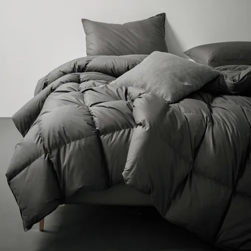 Vista 7 de Royoliving - Edredón de plumas de pato gris, pesado, tamaño Queen o matrimonial, grueso, gris carbón, funda de 100 % algodón, para el invierno