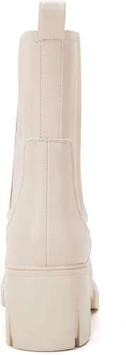 Vista 6 de TINSTREE - Botas de plataforma con suela acanalada para mujer botas Chelsea de piel con tacón grueso y elástico de media pantorrilla