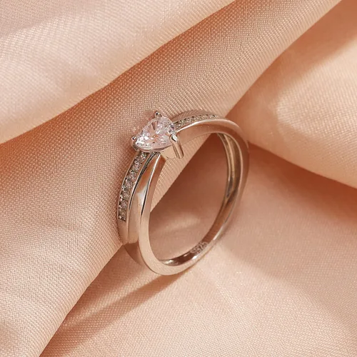 Vista 3 de AVECON Anillo de compromiso de plata de ley 925 con forma de corazón para ella, anillo solitario de compromiso de boda, eternidad, aniversario