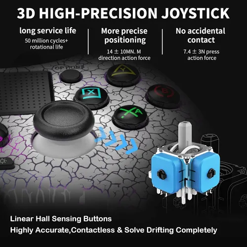 Vista 3 de RALAN Wireless Controller with 8 Color Adjustable LED Lighting Compatible with PS4 ProSlimfor PS4 Controller Dualshock 4, with Headphone Jack for