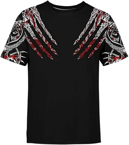 Camisetas unisex de manga corta con estampado 3D de pata de lobo vikingo, celta vikinga, punk, fresco, casual, de verano, con cuello redondo,