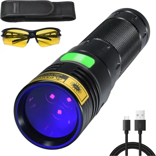 Vista 9 de DARKBEAM Linterna UV de 365 nm LED de luz negra, linternas ultravioleta, potente lámpara recargable USB -C Woods, resistente al agua enfocable