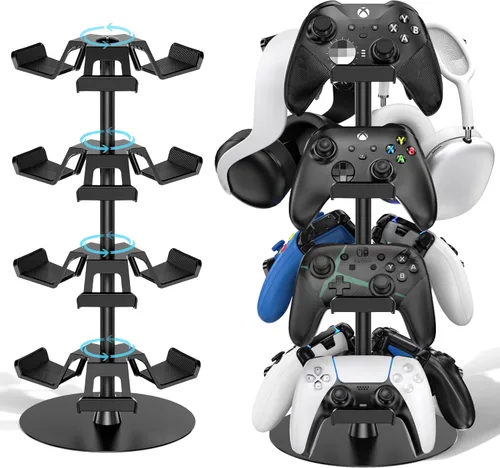 Soporte de auriculares de 4 niveles para escritorio, soporte giratorio para control de juegos para PS5PS4XboxSwitch2PS PortalTeléfono, controlador