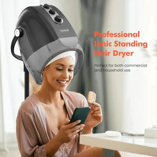 Vista 6 de TASALON Ionic - Secador de pelo con capucha, color gris, secador de pelo profesional para el hogar y el salón con 3 ajustes de temperatura