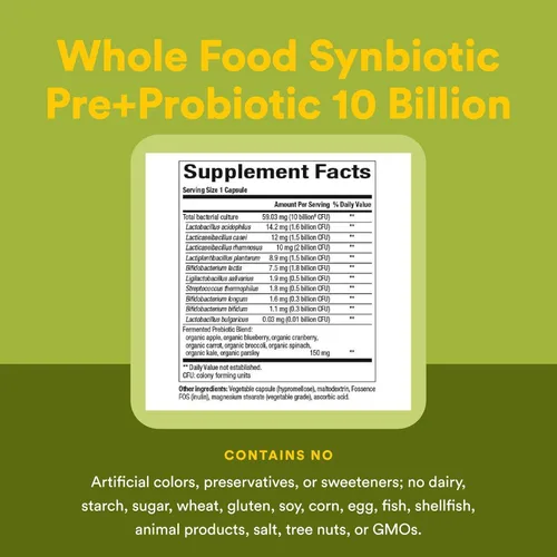 Vista 4 de Natural Factors Whole Earth & Sea, alimentos integrales pre+ probióticos, enzimas digestivas fermentadas, 60 cápsulas vegetarianas