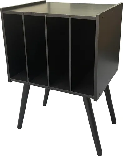 Vista 5 de Soporte para tocadiscos de bambú con 4 gabinetes con capacidad para hasta 100 vinilos, álbumes, mesa de almacenamiento de vinilo de mediados