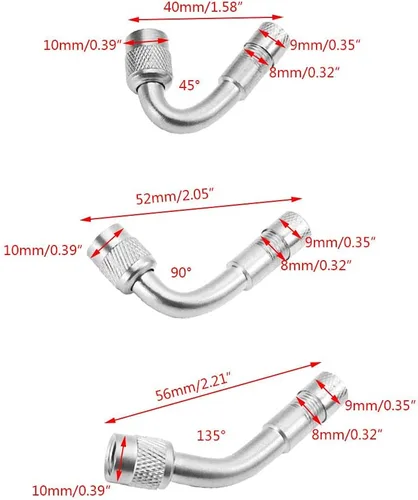 Vista 2 de Paquete de 6 extensores de vástago de válvula, extensión de válvula de neumático de 45 grados, 90 grados, 135 grados, compatible con ruedas duales