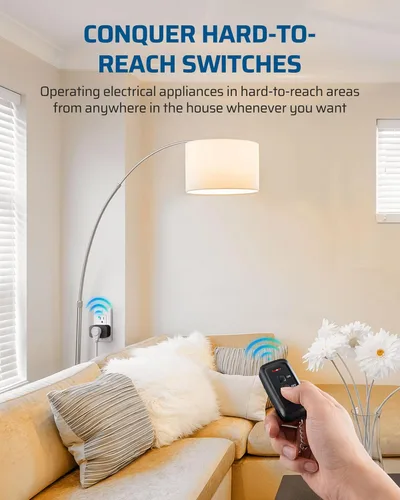 Vista 3 de DEWENWILS Toma de corriente con control remoto para interiores, interruptor de luz remoto inalámbrico para luces de Navidad, interruptor de toma