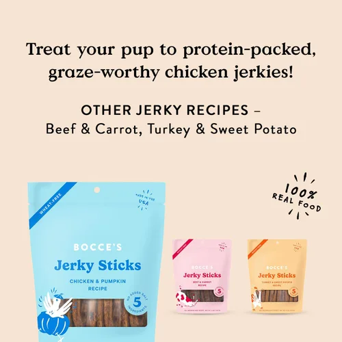 Vista 5 de Bocce's Bakery Jerky Stick - Golosinas para perros, sin trigo, hechas con ingredientes limitados, horneadas en los Estados Unidos sin sal o azúcar