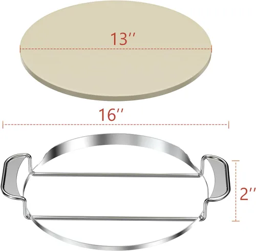 Vista 3 de Skyflame Gourmet BBQ System - Piedra para pizza, piedra para hornear de 13 pulgadas con estante de transporte de acero inoxidable, compatible