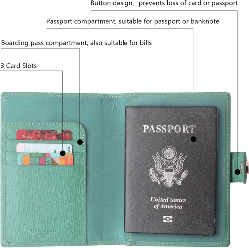 Vista 5 de Portapasaportes de cuero auténtico para pasaporte, con bloqueo Rfid - con compartimento para documentos de identificación