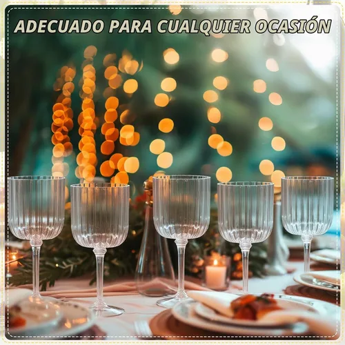 Vista 6 de Jingmore Paquete de 12 copas de vino de plástico acanaladas con tallo de 11 onzas, copas de vino desmontables, desechables, estilo vintage