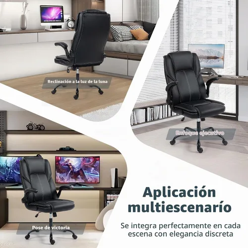 Vista 8 de Silla de oficina – Silla ejecutiva de cuero de escritorio de oficina con respaldo alto con función de balanceo – Ergonómica, transpirable, cómoda