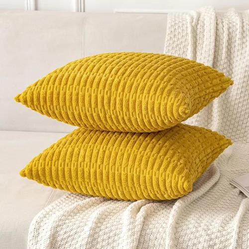 Vista 280 de MIULEE- Juego de 2 fundas de pana suave para cojín; diseño a rayas estilo bohemio, moderno, rural; decoración costera p/verano, hogar, sala de Azul