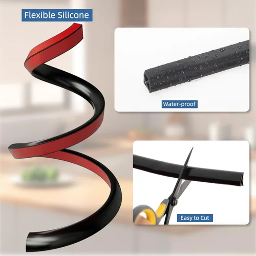 Vista 2 de Moldura Flexible de Cuarto de Círculo, Moldura Doblable, Borde de Silicona Adhesivo Despegable para Piso, Bañera, Gabinete, Moldura Flexible