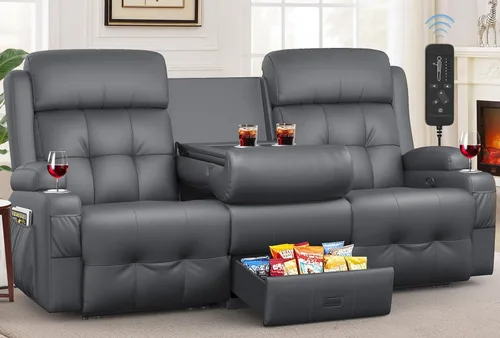 Vista 38 de Sofá reclinable de dos plazas, sofá reclinable de gran tamaño, sofá reclinable de masaje con puerto USB y almacenamiento y portavasos, sofá