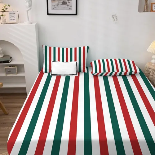 Vista 3 de Sábanas de Navidad tamaño individual – Sábanas de cama a rayas rojas y verdes, microfibra suave, bolsillo profundo, sábanas y fundas de almohada