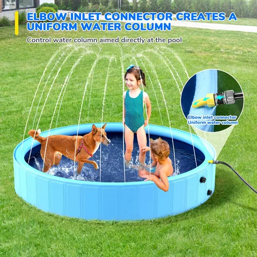 Vista 4 de Piscina plegable para perros de 87 pulgadas, piscina con aspersor para niños, antideslizante y resistente, para perros pequeños, bañeras infantiles