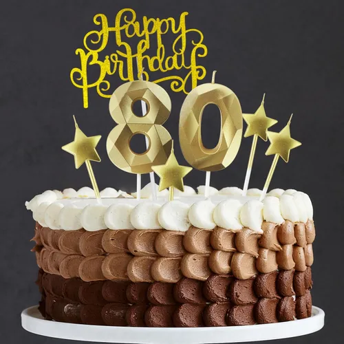 Vista 6 de Velas de cumpleaños doradas con número 20 y velas de estrella de cumpleaños de 7 cm Velas para pastel de cumpleaños en forma de diamante 3D son