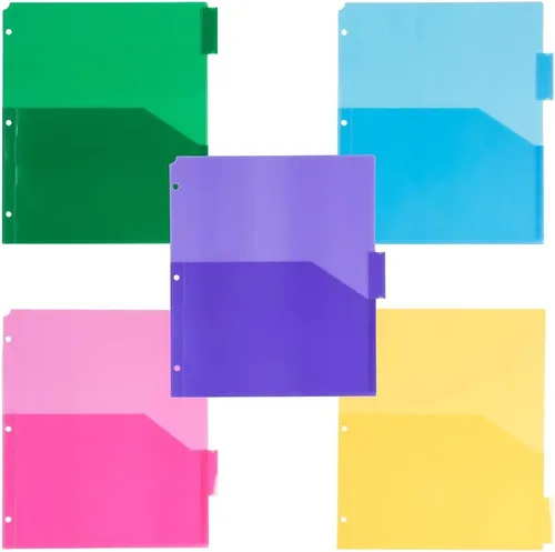 Vista 7 de JAM PAPER Separadores de índice de plástico con 5 pestañas con bolsillos dobles, 9 3/4 x 11 1/2, varios colores, 5 separadores de pestañas/paquete