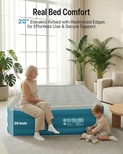 Vista 5 de JEASONG Colchón de aire Queen con bomba de batería recargable incorporada y cabecero, colchón inflable de 20 pulgadas, colchón inflable de 700