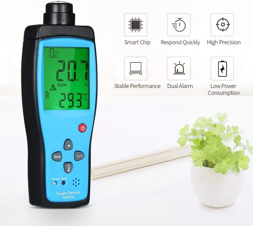Vista 4 de Medidor de gas de oxígeno de mano, probador profesional de O2 con pantalla LCD digital, rango de medición de 0-25% vol. para pruebas industriales