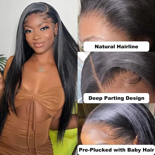 Vista 3 de Cierre de encaje de cabello humano lacio 4x4, parte libre HD, encaje suizo 100% sin procesar, cabello virgen brasileño 150% de densidad, color negro