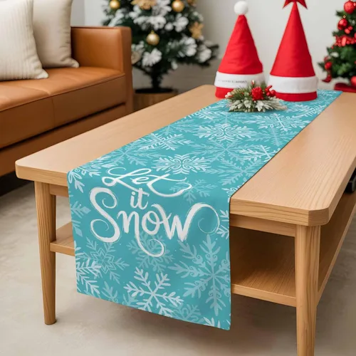 Vista 6 de Christmas Table Runner Snowflake Winter Holiday Table Runners for Christmas Non-Slip Teal Blue Dinner Runner Party Decorations 13x36 Inch