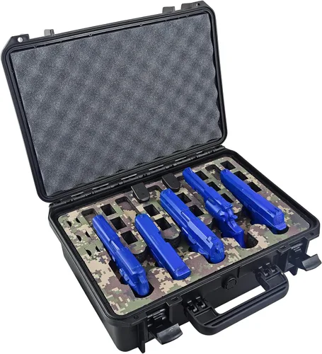 Vista 17 de Estuche para Armas de 5 Pistolas y 18 Cargadores con Inserción de Espuma Personalizada MyCaseBuilder - Impermeable, Resistente - Porta Armas