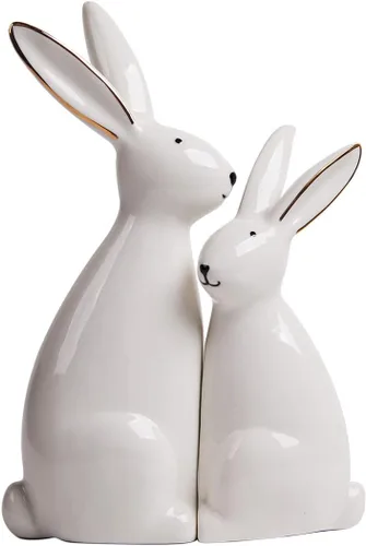 HAUCOZE Estatua de conejo, estatua de conejo, escultura moderna de animales, decoración del hogar, regalo para dormitorio, estantería de cerámica,