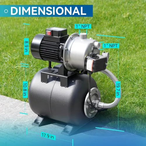 Vista 7 de Aquastrong Bomba de jardín de pozo poco profundo de 115 V, acero inoxidable, 1320 GPH, bomba automática de chorro de agua para el hogar, jardín