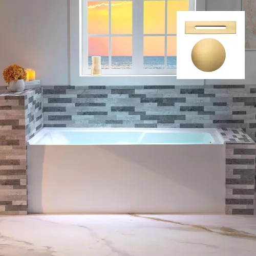 Vista 22 de WOODBRIDGE Bañera rectangular de acrílico de 60 pulgadas en blanco con drenaje derecho, drenaje desplegable de níquel cepillado incluido BA6030R