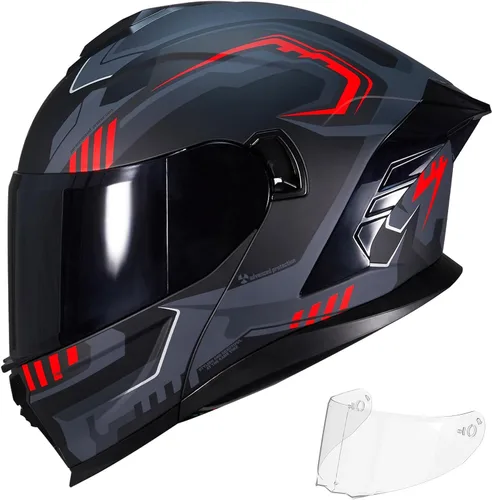 Vista 10 de Casco de motocicleta, casco modular de motocicleta de doble visera abatible de cara completa JR-815, casco de motocicleta aprobado por DOT con 2