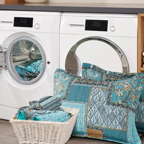 Vista 8 de BEDIFANY Edredón de algodón tamaño Queen, colcha ligera tamaño Queen, color verde azulado, colchas acolchadas, juegos de ropa de cama