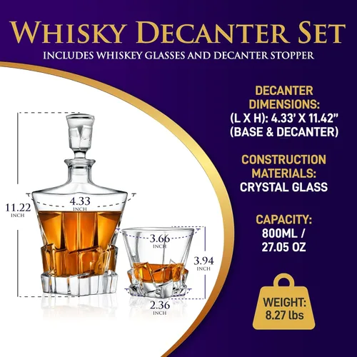 Vista 2 de NutriChef Home Bar - Juego de decantador de whisky con cuatro vasos de whisky de 27.1 fl oz, elegantemente diseñado con cristal real para un máximo