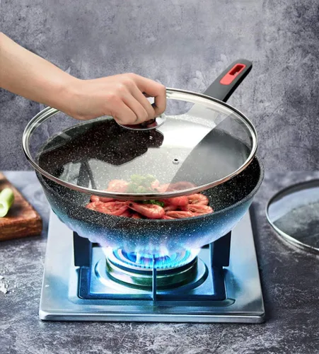 Vista 7 de Tapa de vidrio para sartén, sartén, sartén y tapa de sartén con mango recubierto de anillo de silicona, 12 pulgadas, transparente