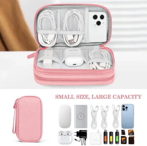 Vista 302 de FYY Organizador para accesorios electrónicos, para viajes, para cables, celular y cargadores, estuche portátil, impermeable, doble capa, bolsa