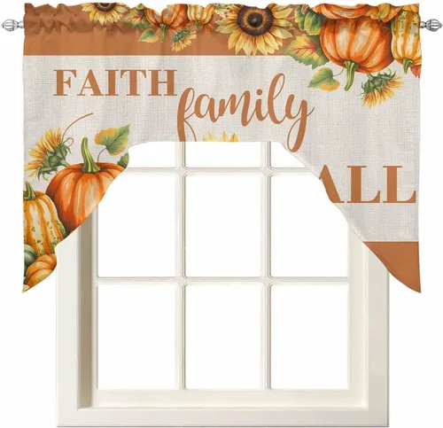 Cortinas de cocina con cenefa de girasol y calabaza, cenefa con bolsillo para barra, paneles de cortina para dormitorio, sala de estar, baño