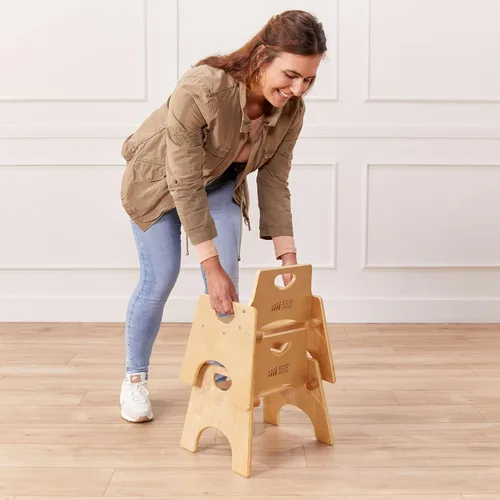 Vista 10 de ECR4Kids Silla apilable de madera para niños pequeños, 8 pulgadas, muebles para niños, natural, paquete de 2