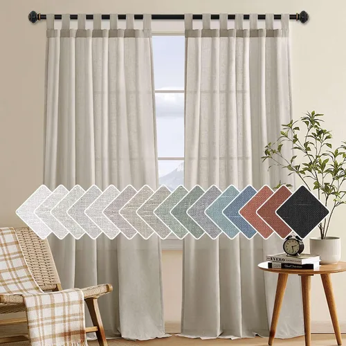 Vista 34 de Cortinas de lino para sala de estar, decoración para el hogar, con pestaña superior, privacidad añadida, ahorro de energía, filtro de luz