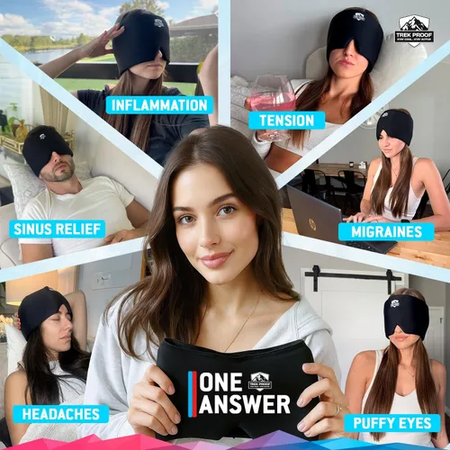 Vista 7 de Trekproof Gorro de alivio de migraña, gel refrescante para aliviar el dolor de cabeza, bolsa de hielo para cara y ojos, máscara de migraña